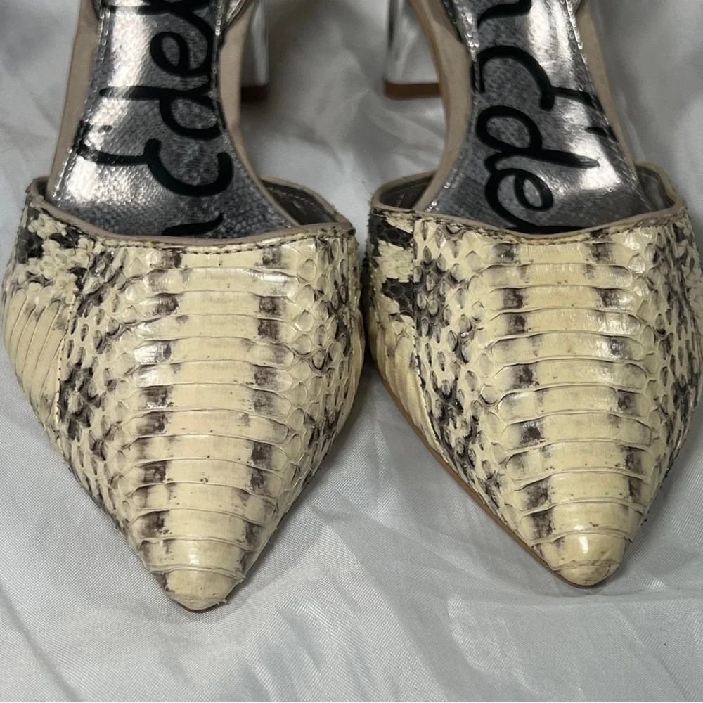 Sam Edelman Snakeskin Slingback Low Metallic Heel Pumps - Size 7 - Picture 2 of 7
